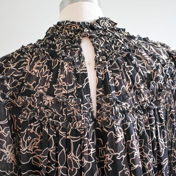 Nicholas Floral Neck Ruffle / Gathered Floral Long Sleeve Blouse - Picture 8 of 11